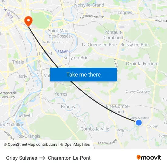 Grisy-Suisnes to Charenton-Le-Pont map