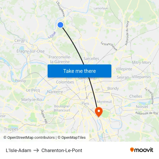 L'Isle-Adam to Charenton-Le-Pont map