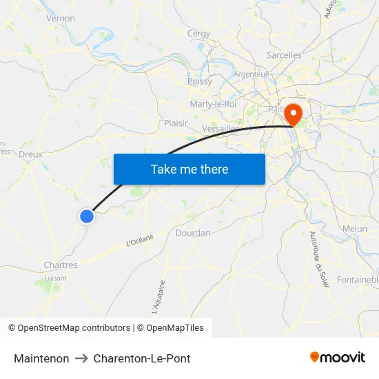 Maintenon to Charenton-Le-Pont map