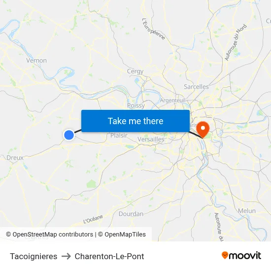 Tacoignieres to Charenton-Le-Pont map