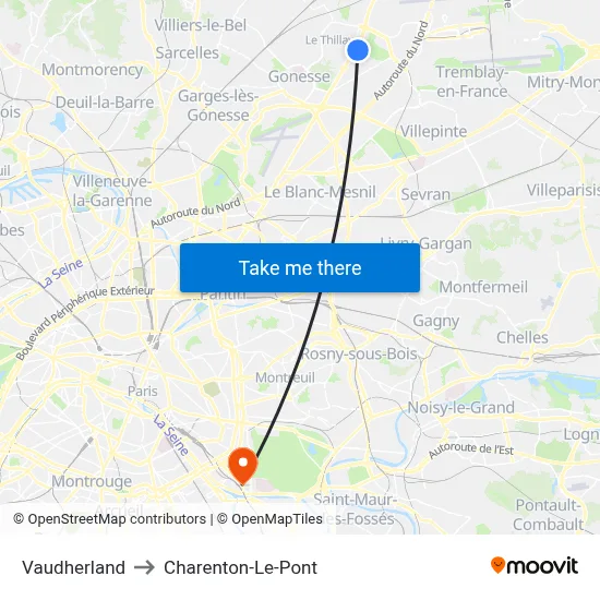 Vaudherland to Charenton-Le-Pont map