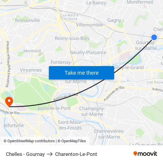 Chelles - Gournay to Charenton-Le-Pont map