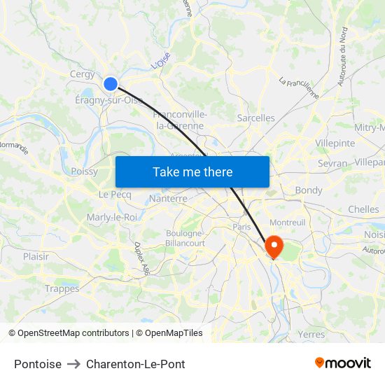 Pontoise to Charenton-Le-Pont map