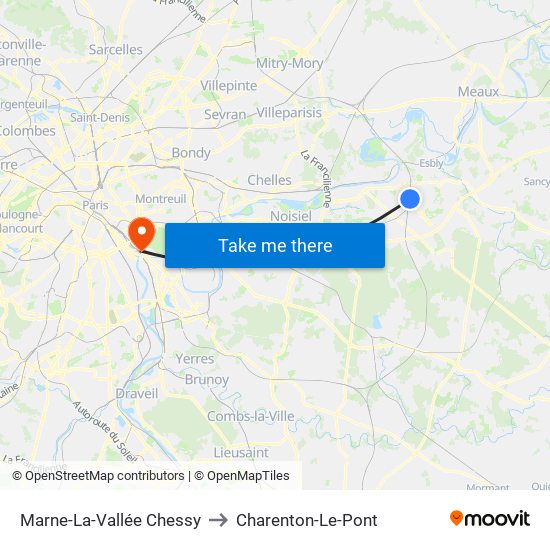 Marne-La-Vallée Chessy to Charenton-Le-Pont map