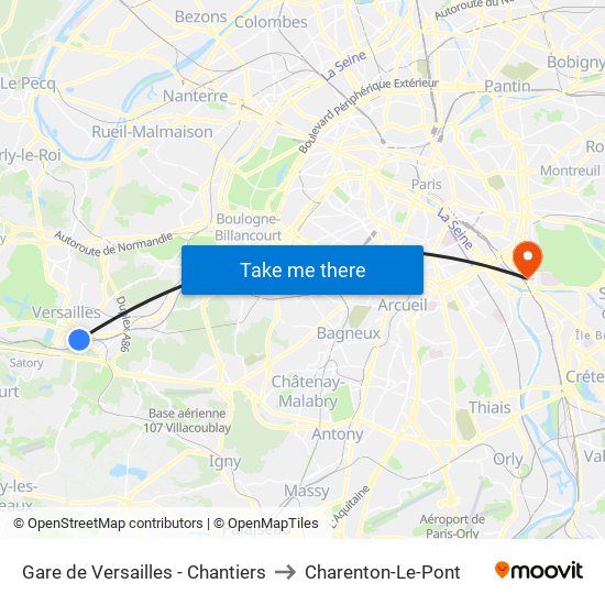Gare de Versailles - Chantiers to Charenton-Le-Pont map
