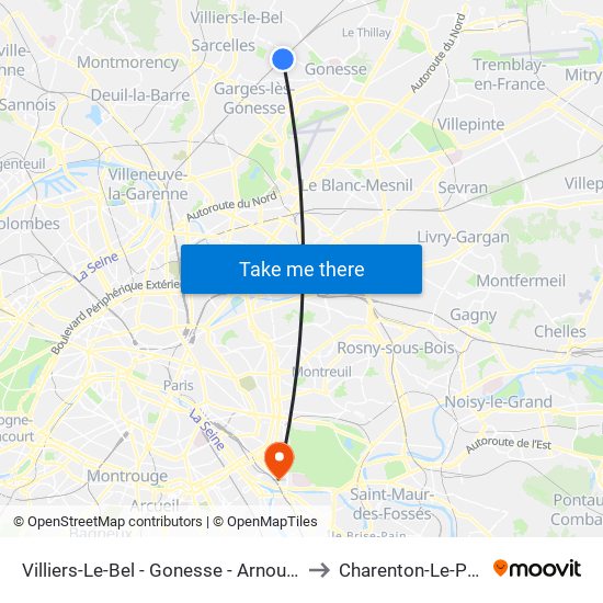 Villiers-Le-Bel - Gonesse - Arnouville to Charenton-Le-Pont map