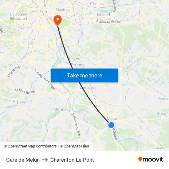 Gare de Melun to Charenton-Le-Pont map