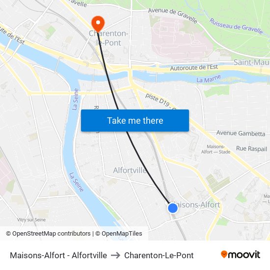 Maisons-Alfort - Alfortville to Charenton-Le-Pont map