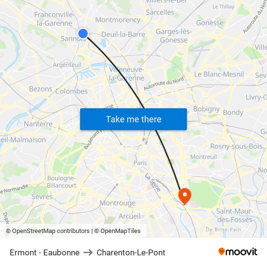 Ermont - Eaubonne to Charenton-Le-Pont map