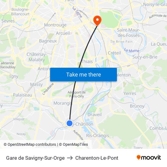 Gare de Savigny-Sur-Orge to Charenton-Le-Pont map