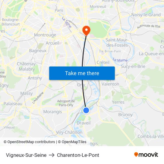 Vigneux-Sur-Seine to Charenton-Le-Pont map