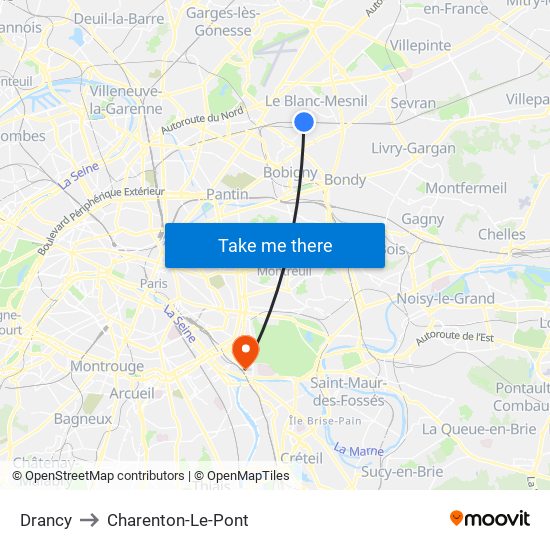 Drancy to Charenton-Le-Pont map