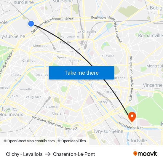 Clichy - Levallois to Charenton-Le-Pont map