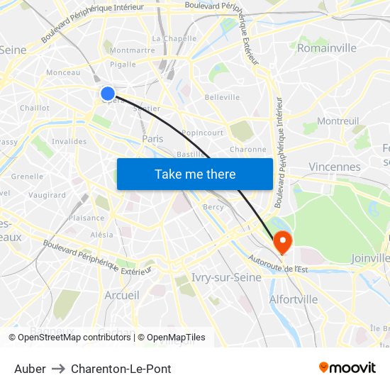 Auber to Charenton-Le-Pont map