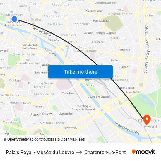 Palais Royal - Musée du Louvre to Charenton-Le-Pont map