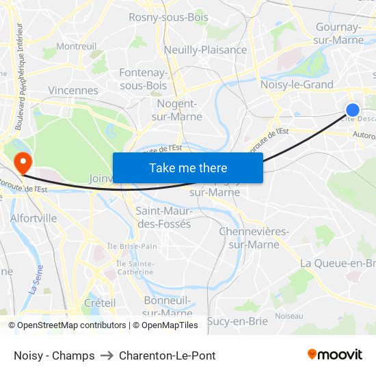 Noisy - Champs to Charenton-Le-Pont map