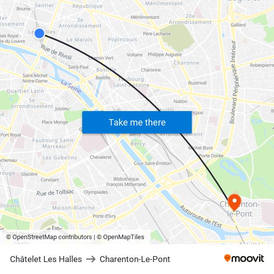 Châtelet Les Halles to Charenton-Le-Pont map