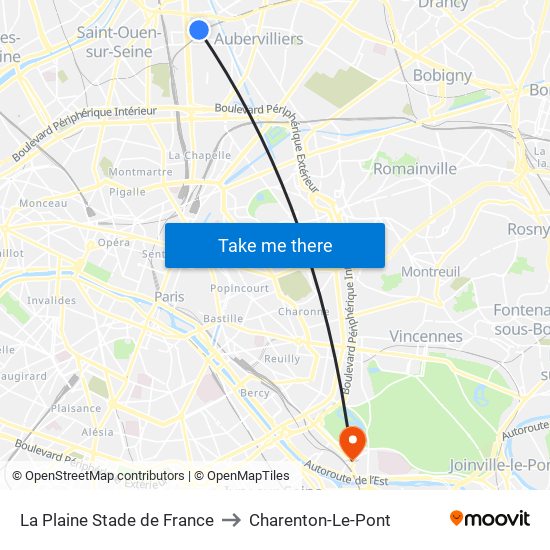La Plaine Stade de France to Charenton-Le-Pont map