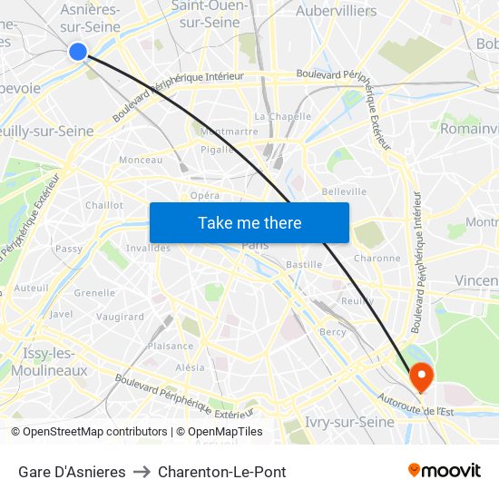 Gare D'Asnieres to Charenton-Le-Pont map