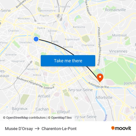 Musée D'Orsay to Charenton-Le-Pont map