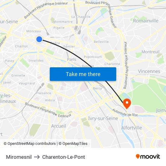 Miromesnil to Charenton-Le-Pont map
