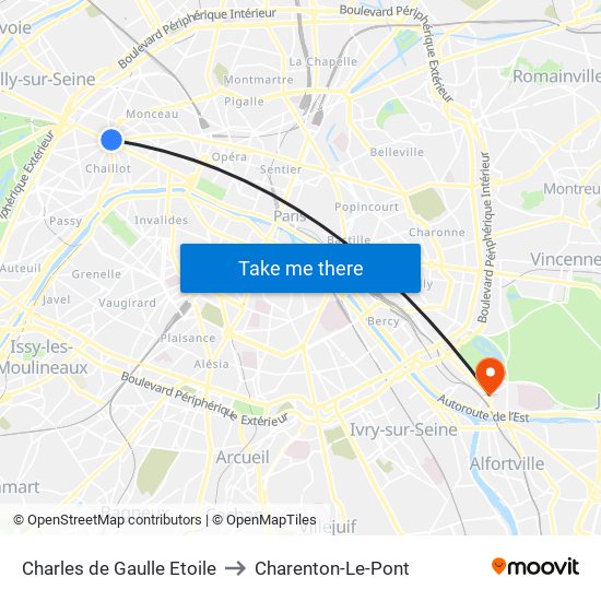 Charles de Gaulle Etoile to Charenton-Le-Pont map