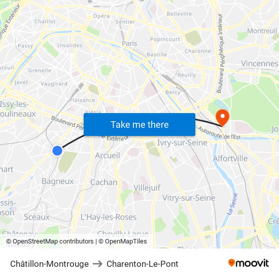 Châtillon-Montrouge to Charenton-Le-Pont map