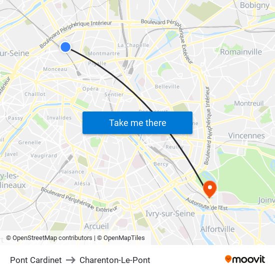 Pont Cardinet to Charenton-Le-Pont map