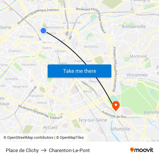 Place de Clichy to Charenton-Le-Pont map