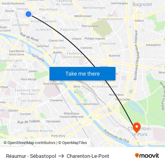 Réaumur - Sébastopol to Charenton-Le-Pont map