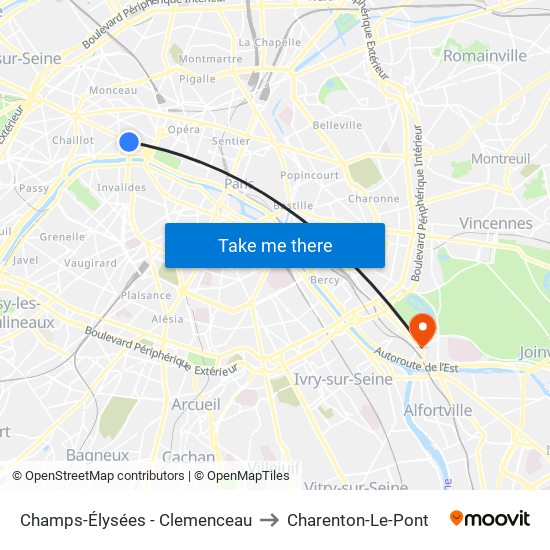 Champs-Élysées - Clemenceau to Charenton-Le-Pont map