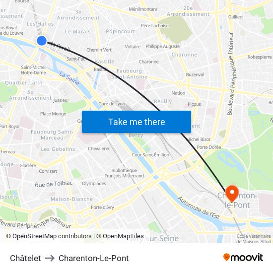 Châtelet to Charenton-Le-Pont map