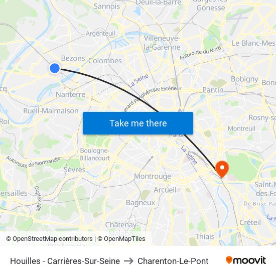 Houilles - Carrières-Sur-Seine to Charenton-Le-Pont map