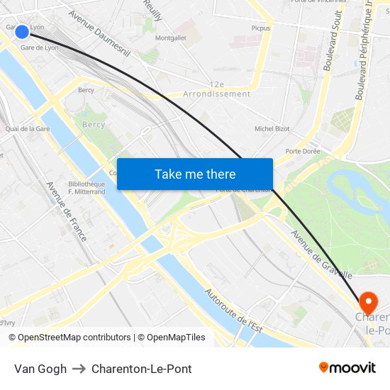 Van Gogh to Charenton-Le-Pont map