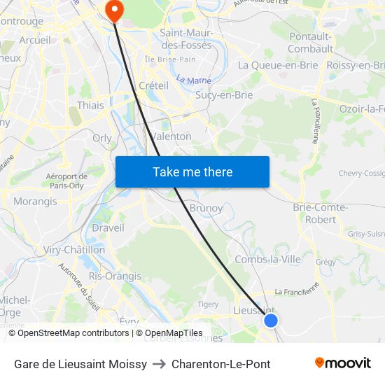 Gare de Lieusaint Moissy to Charenton-Le-Pont map