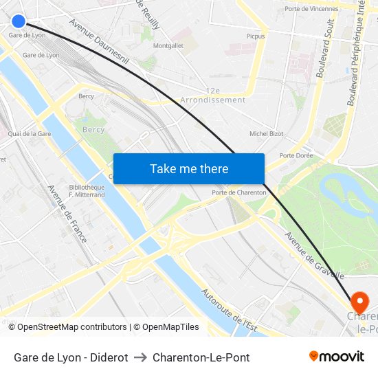 Gare de Lyon - Diderot to Charenton-Le-Pont map