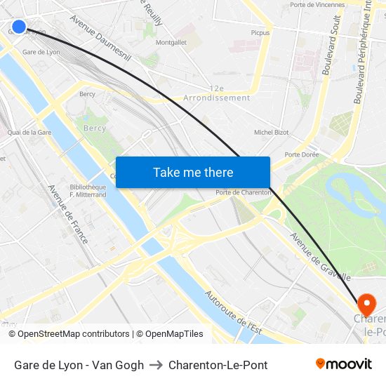 Gare de Lyon - Van Gogh to Charenton-Le-Pont map