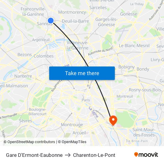 Gare D'Ermont-Eaubonne to Charenton-Le-Pont map