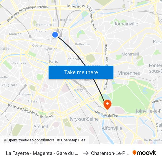 La Fayette - Magenta - Gare du Nord to Charenton-Le-Pont map