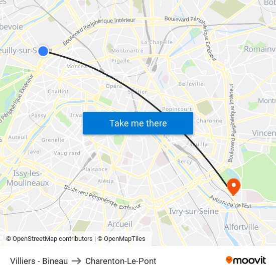 Villiers - Bineau to Charenton-Le-Pont map