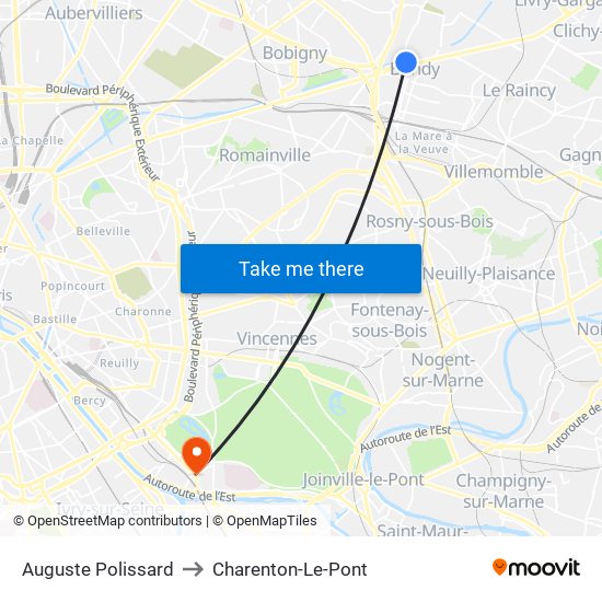 Auguste Polissard to Charenton-Le-Pont map