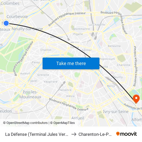 La Défense (Terminal Jules Verne) to Charenton-Le-Pont map