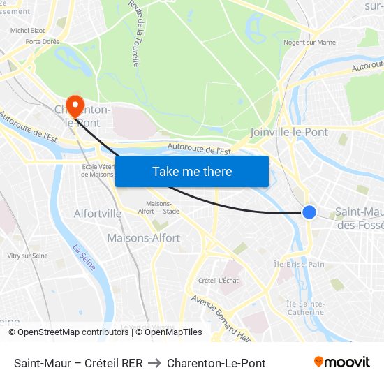 Saint-Maur – Créteil RER to Charenton-Le-Pont map
