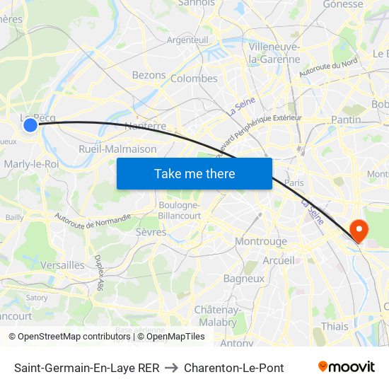 Saint-Germain-En-Laye RER to Charenton-Le-Pont map