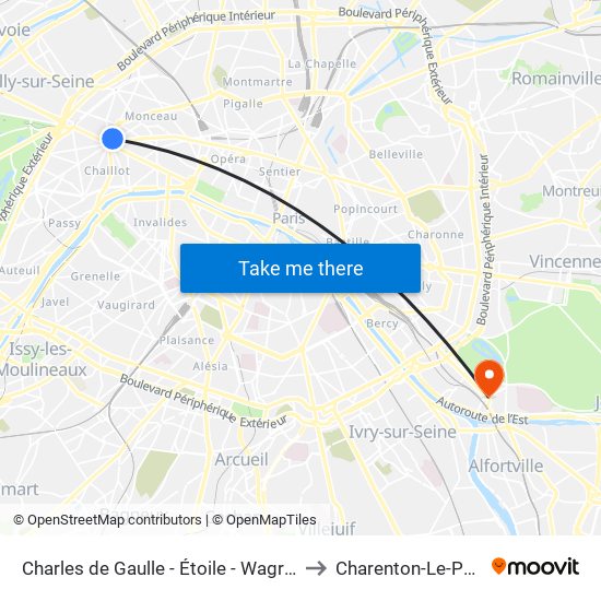 Charles de Gaulle - Étoile - Wagram to Charenton-Le-Pont map