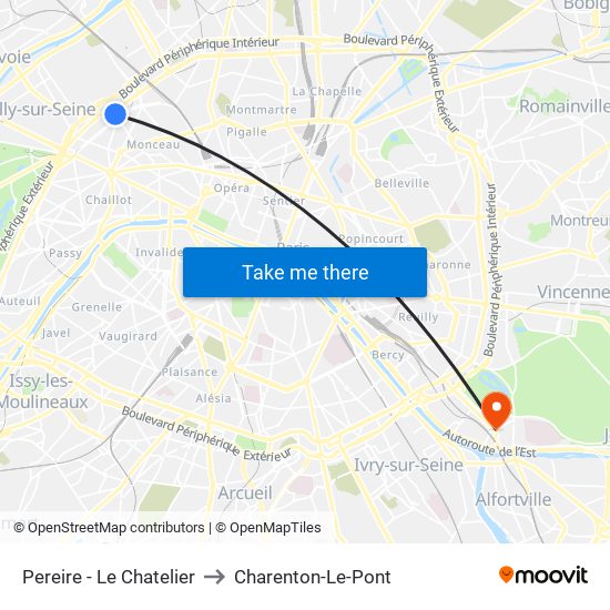 Pereire - Le Chatelier to Charenton-Le-Pont map