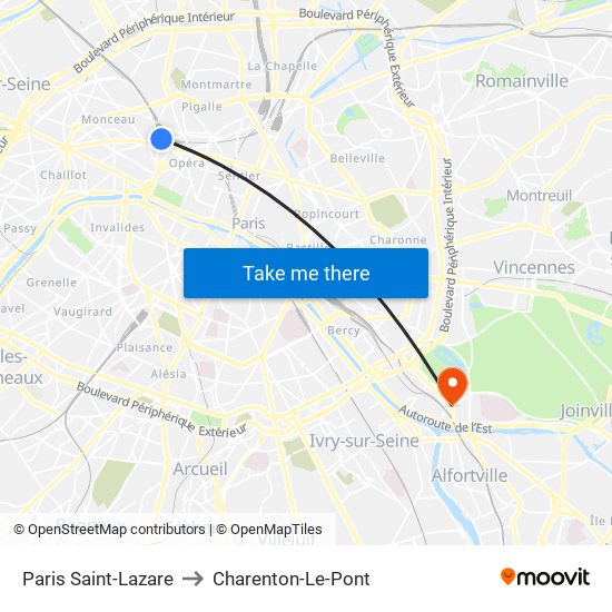 Paris Saint-Lazare to Charenton-Le-Pont map