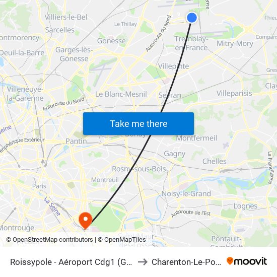 Roissypole - Aéroport Cdg1 (G1) to Charenton-Le-Pont map