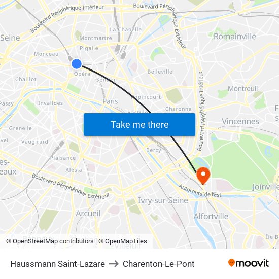 Haussmann Saint-Lazare to Charenton-Le-Pont map