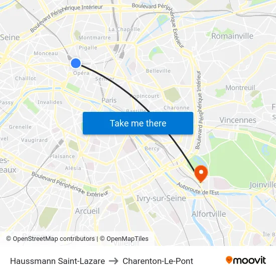 Haussmann Saint-Lazare to Charenton-Le-Pont map